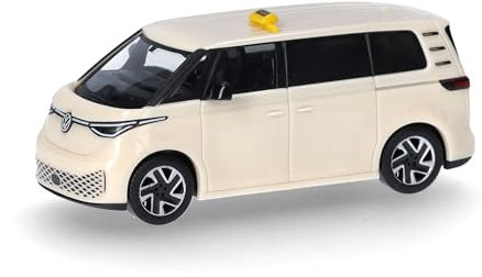 Herpa Modellauto VW ID. Buzz Taxi, Miniatur im Maßstab 1:87, Sammlerstück, Made in Germany, Modell aus Kunststoff, Weiß