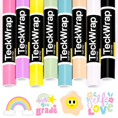 TECKWRAP Pastel Permanent Vinyl Bundle 12''x3ft/Roll Glossy Adhesive Vinyl Pack 8 Boho Colour Permanent Vinyl for Mug, Cup, Window & Home Deco,and Other DIY Projects