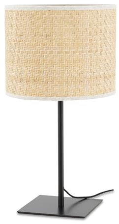 KHG Tischleuchte, 1-flammig, schwarz, Höhe 46,5 cm, modernes Design mit Rattanschirm, eleganter Look für Wohnzimmer, Schlafzimmer oder Büro, stimmungsvolle Beleuchtung, passend für E27-Leuchtmittel