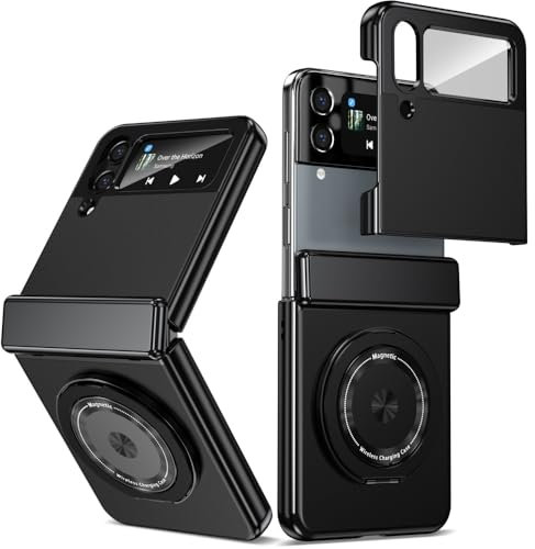 XKchatpt Magnetic Folding Phone Case for Samsung Galaxy Z Flip 4,Kickstand 360° Rotatable Stand,Aluminium Alloy Case with Hinge Protection & Front Screen Protector for Samsung Galaxy Z Flip 4 (Black)