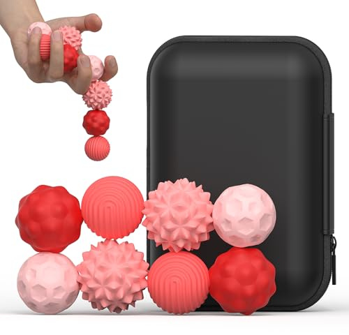 8PCS Balls Fidget Toys, Texture Tactile Sensory Balls | Balls with Silicone Shell, Stress Anxiety Relief Sensory Toys for Fingers Hands for Adults & Teens with Autism (L Pink)