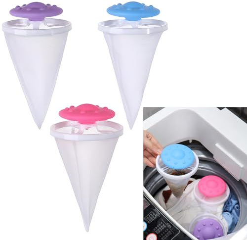 3 Pcs Pet Hair Remover for Washing Machine Lint Catcher, Floating Hairs Filtering Mesh Removal, Cat Dog Hair Remover for Clothes Washing Machine Reusable(Blue,Pink,Purple)