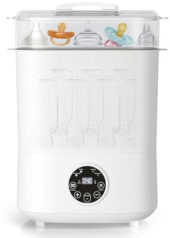 CIGAA Steriliser for Baby Bottles - Bottle Steriliser Steam for Mam | 4 in 1 Electric Dryer with Digital LED Hold for Baby Bottles, Breast Pump, Accessories & Baby Stuff, Milk & Food Warmer (12H)