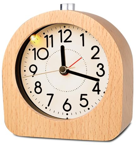 SUNOYA Analog Holz Wecker Mit Snooze, Wecker Analog Ohne Ticken, Nachttisch Tischuhr Mit Nachtlicht, Retro Holzwecker Ohne Ticken Für Büro, Schlafzimmer, Arbeitszimmer, Kinderzimmer(Holzfarbe)