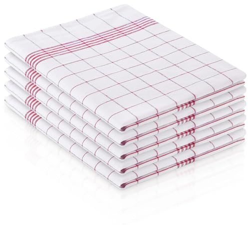 Zyiphor 5er Set Geschirrtücher Baumwolle Küchentücher 45x65 cm Geschirrhandtücher Küchenhandtücher Saugfähig Trockentücher Küche Handtücher Set Abtrockentücher Spüllappen Putzlappen (Rot und Weiß)