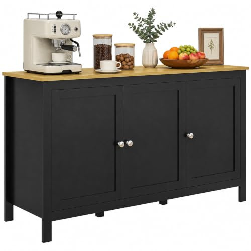 HOMCOM Sideboard Buffetschrank Modern Küche Schwarz | 3 Türen, 2 verstellbare Regale, für Esszimmer, Wohnzimmer
