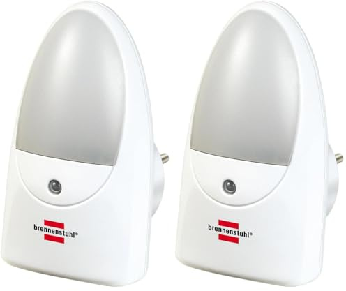 Brennenstuhl LED-Orientierungslicht/Nachtlicht mit Dämmungssensor für die Steckdose (sanftes und unaufdringliches Licht, mit 2 LEDs) weiß (Packung mit 2)