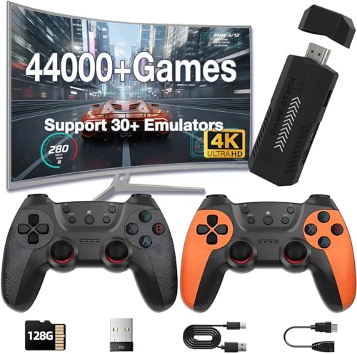 XYELLOWICON X2 Pro Retro Game Console with 44,000+ Classic Games, 4K Upscaling, 2 Wireless Controllers | Plug & Play Retro Game Stick for TV