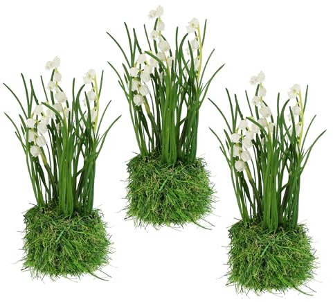 Künstliche Maiglöckchen im Gras Nest 25cm 3erSet Kunstblumen Künstlich Schneeglöckchen Grasbusch Osterdeko Ostern Frühblüher Frühlingsblumen Frühjahrsdeko Frühlingsdeko Osternest Grasbusch