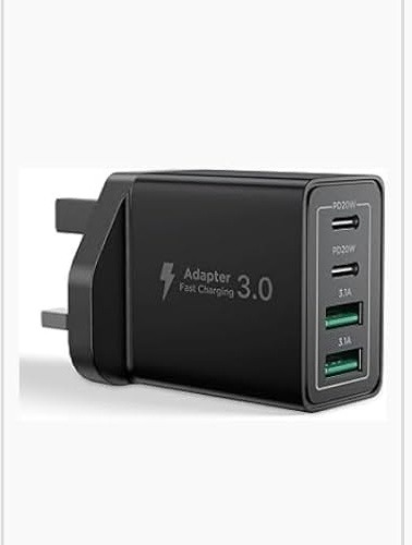 Fast Charging USB Wall Plug-Dual USB port 120W Power adapter, UK 3-pin charger, Smart IC for iPhone, Samsung, Tablets (black)