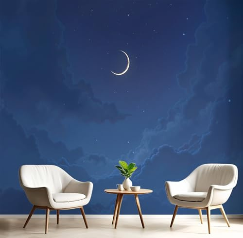 Fototapete Neumond Am Nachthimmel Dunkelblau 200X140Cm Xl Tapete Fototapeten Seidentapete Wandtapete Moderne Wandbild Wand Schlafzimmer Wohnzimmer Einfacher Realismus