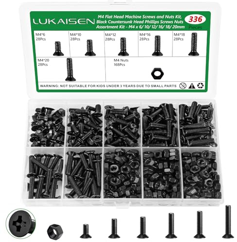 Lukaisen 336 Stk M4 Schrauben Set, Inbus Maschinenschrauben Sortiment Kit | Schraubenset mit Sechskantmuttern und Unterlegscheiben, Kreuzschlitzschrauben, Maschinenschrauben Sortiment Kit