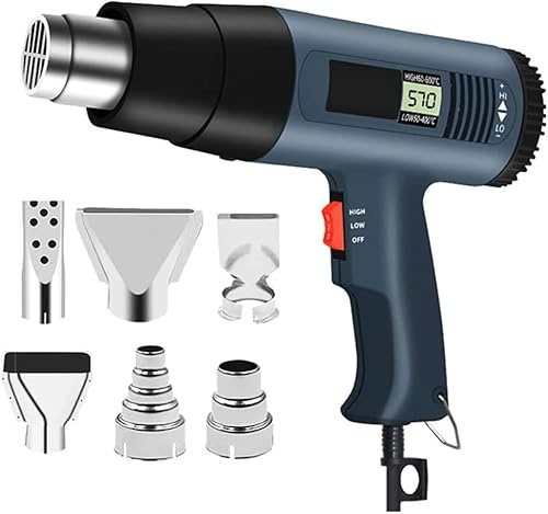 2 000 W varmluftspistol med LCD-skärm, justerbar temperatur 50 °C – 600 °C, 2 vindhastigheter – perfekt för gör-det-själv, PVC-indragning, färgbetning