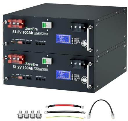 48V 100Ah LiFePO4 Batterie,5.12KWh Ausgangsleistung 3U Server Rack Akku,100A BMS,Smart Display,RS485/CAN,15000+ Tiefe Zyklen,Unterstützt Kommunikation mit Wechselrichter,für Off Grid Systeme (2 Stück)