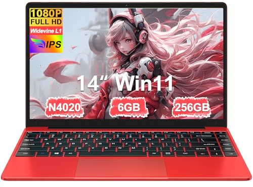 bvate PC Portatile 14 Pollici Notebook Win 11 Computer 256GB 1080P 2.4G+5G Supporta La Scheda SSD La Scheda TF Estesa, Wireless Bluetooth Mouse Wifi, Italiana Tastiera - Rossa