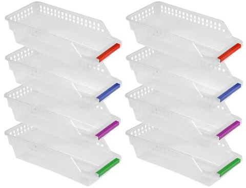 Bacs de Rangement pour Réfrigérateur 8 Pièces en Plastique, Flexibles | Grosse Ouverture, Poignée Frontale, pour Fruits et Légumes, Usage Frigo et Congélateur, Lot Pratique Couleur Aléatoire