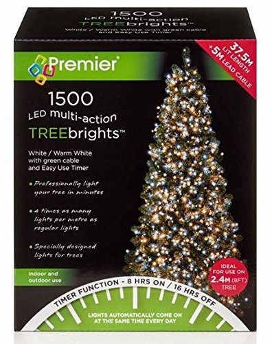 Premier Decorations - 1500 Multi Action TreeBrights LED Lights with Timer - Warm White & White