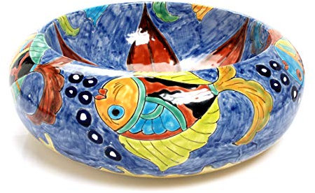Delmar – Lavabo da appoggio blu dal Messico, Lavabo colorato Talavera dipinto a mano