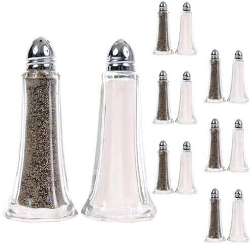 Pack of 12 Pots Classic Style Glass Salt and Pepper Shakers Condiment Dispensers
