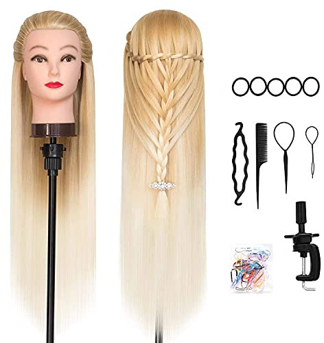 Trainingsköpfe 100% von dem Hochtemperaturfaser Haar Hairdressing Cosmetology Mannequin Frisierkopf Übungskopf mit Halterung+ DIY Haar Zubehör styling