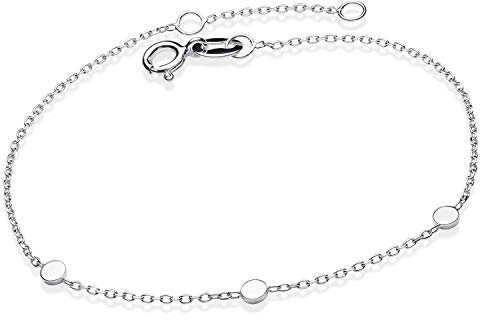 MATERIA Armkette Damen Silber 925 - zartes Armband für Frauen mit runden Plättchen 17 + 2cm Verlängerung in Etui SA-95