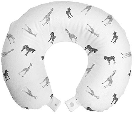 ABAKUHAUS Tier Reisekissen Nackenstütze, Adult Zebra Giraffe und CUB, Schaumstoff Reiseartikel für Flugzeug und Auto, 30x30 cm, Grau und Weiß