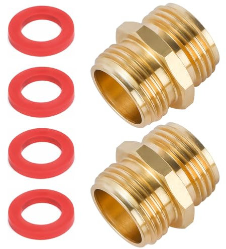 REGNHLIF Lot de 2 raccords de tuyau d'arrosage en laiton avec double pivot pour tuyau mâle vers tuyau mâle, double femelle 2 Brass Double Male