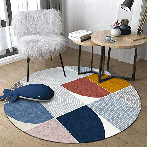 WJW-DT Blau Grau Gelb Runde Teppich Teppiche für Wohnzimmer Schlafzimmer Flure Geometrischer Stil Durchmesser 80 100 120 140 160 180 200cm-140cm