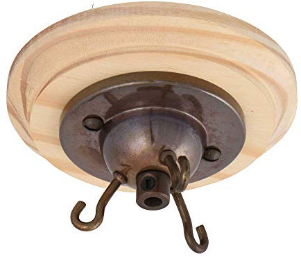 ElekTek 3 Hook Ceiling Rose Kit with Matching Screws Cord Grip and Wood Ceiling Pattress Antique Brass