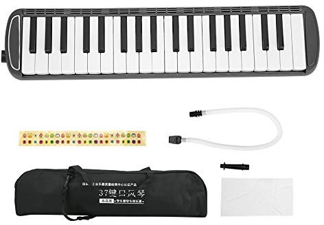 37 Tasten Melodica im Klavierstil Lange Röhre Melodica mit Schlüsselaufklebern Doppelte Mundstücke Röhren Tragetasche für Kinder Anfänger Erwachsene Geschenk(Schwarz) Musikinstrumente Spielen