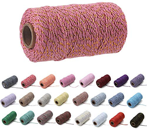 100 Yards/2mm Farbiges Baumwollseil Handwerk Strickseil für Geschenkverpackungen Handwerk (Gold- und Rosenfaden)