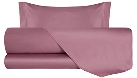 VANITA' DI RASO Completo letto Lenzuola di Raso Singolo, Made in Italy, Lenzuolo piano 150x290cm + Lenzuolo Sotto con Angoli 90x190cm + 1 Federa a 2 Volani 50x80cm - Rosa Nostalgia