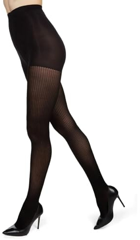 MeMoi Women's Fine Ribbed Opaque Nylon Tights Black Small/Medium