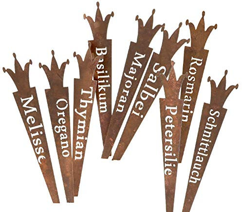 Dio 9er Set Kräuterstecker mit Krone 22cm Stecker für Kräuter Garten Naturrost