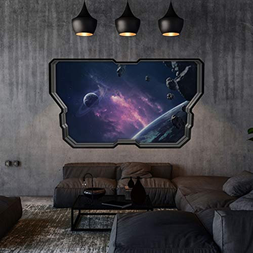 GRAVURZEILE Wandtattoo Kinderzimmer im Weltraum & Astronaut Design - Wandsticker Wandaufkleber - 3D Wanddurchbruch & Deko - Größe ca. 115 x 70 cm Farbe Weltraum V2