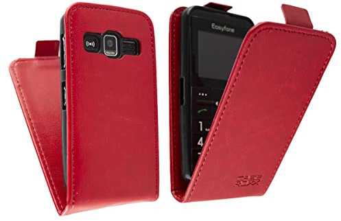 caseroxx Flip Cover für Easyfone Prime-A7 in rot – Handy-Tasche mit Kreditkartenfächern & Magnetverschluss aus Kunstleder, schlank & funktional