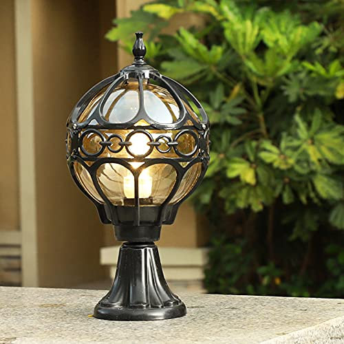 Chao Zan Vintage Außen Wegeleuchte Stehleuchte aus Aluguss und Glas, Farbe Schwarz, Fassung E27,Wetterfest IP55 Wegelampe Aussenlampe für Balkon Rasen Terrassen und Gartenbeleuchtung