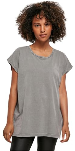 Build Your Brand Damen By053-ladies Acid Washed Extended Shoulder Tee T-Shirt
