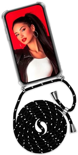 ONEFLOW Handykette für Samsung Galaxy S22 Hülle mit Band, Handyhülle mit Kette abnehmbar, Handyband zum Umhängen, Handy Umhängeband Lange Handykordel, Twist Case – Schwarz Silber