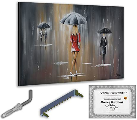 Monica Mirafiori I 100% HANDGEMALT I Gemälde Es Regnet 90x60cm | Gemälde Handgemalt | Acrylgemälde | Sehr Großes Acrylbild I Moderne Kunst I Kunstbilder