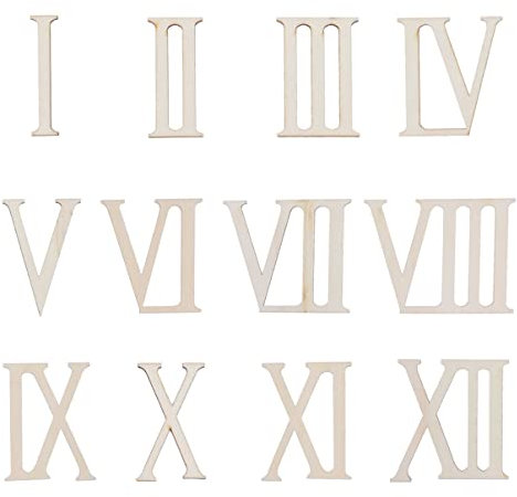 MILISTEN 12 Stück Holzzahlen, römische Ziffern, römische Ziffern, Formen aus Holz, römische Ziffern, Form für Holz-Ziffern, DIY-Uhren, Zahlen