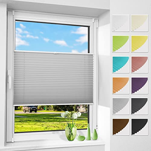Allesin Plissee ohne Bohren Plissees Klemmfix Hellgrau 90x220cm(BxH), Plisseerollo Faltrollo mit Klemmträger, Jalousie Rollos für Fenster und Tür, Sichtschutz und Sonnenschutz