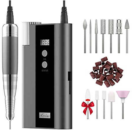 Kredioo Ponceuse Ongles 35000 Tours Portable Rechargeable avec Affichage de LCD Et 12 Embouts Pour Ongles Acryliques/Gel Manucure Pédicure