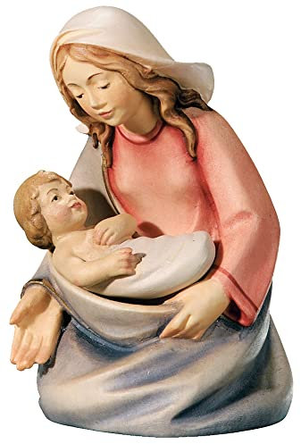 JS Garten Deko Krippenfigur Leonardo Kollektion Heilige Maria mit Jesuskind im Arm Holzfigur Figur aus Ahornholz von Dolfi