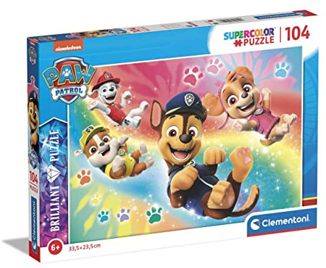 Clementoni - 20190 - Brilliant Puzzle - Paw Patrol - Puzzle 104 Teile Ab 6 Jahren, Buntes Kinderpuzzle Mit Besonderer Leuchtkraft & Farbintensität, Geschicklichkeitsspiel Für Kinder