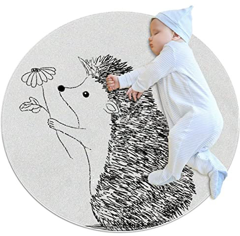 Runder Teppich für Teenagerzimmer, weicher Kreis, Kinderzimmerteppich für Schlafzimmer, Wohnzimmer, Heimdekoration,Tierischer reizender Igel Igel