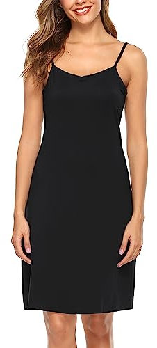 Lovasy Unterkleid Damen Kurz Sexy Sommer Unterröcke Verstellbare Spaghettiträger Unterkleider für Damen Modal Nachthemd,Schwarz,L