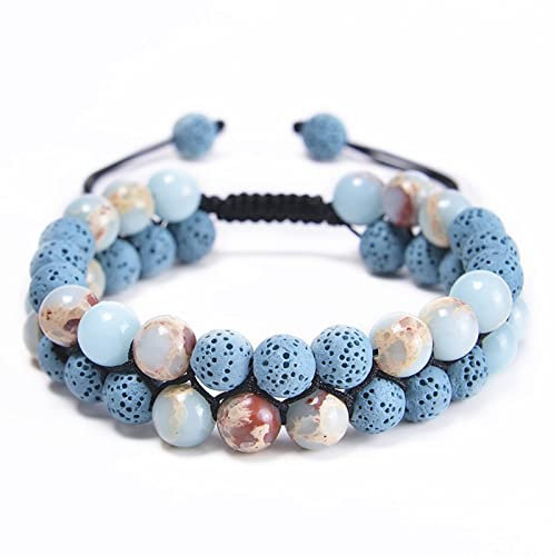 Aotiwe Perlenarmband Damen Lava, Perlenarmband Blau 2 Schichten Geflochtene Mode 17.7cm