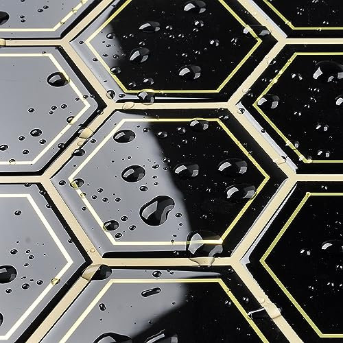 Livelynine 16 Stück Klebefliesen Küche 3D Fliesenaufkleber Bad 30.5x30.5CM Wandfliesen Selbstklebend Badezimmer Schwarz Gold Abwaschbar Selbstklebende Fliesen Küche Wand Hexagon Fliesensticker Schwarz