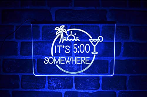 It's 5pm Somewhere LED Neon Light Sign | Wall USB Display For Home Cocktail Bar or Pub Decor
